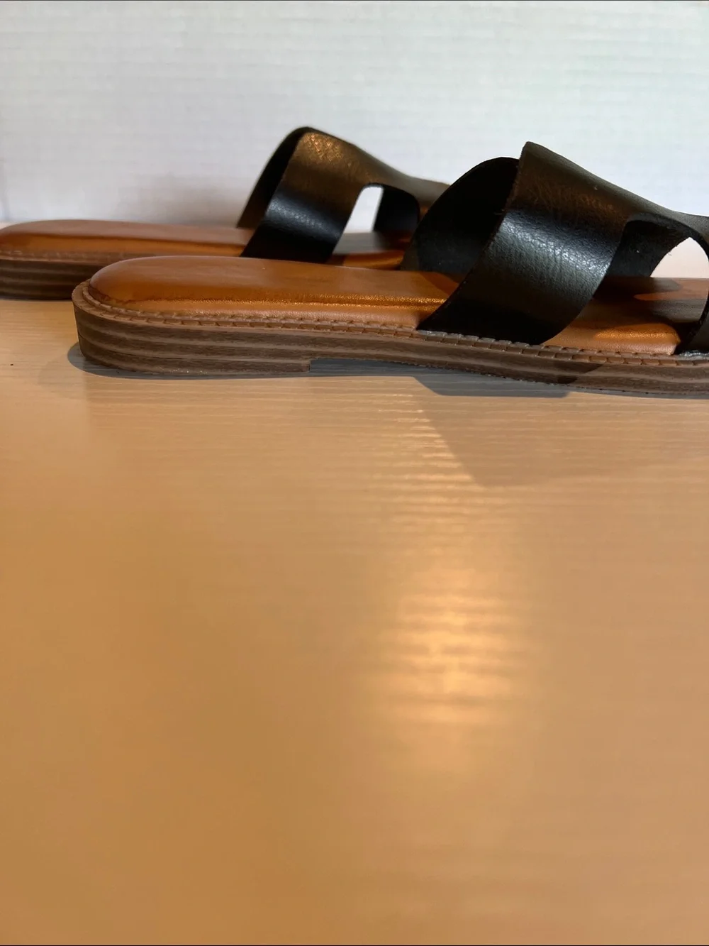 Women's Black Slide Sandals with Tan Footbed